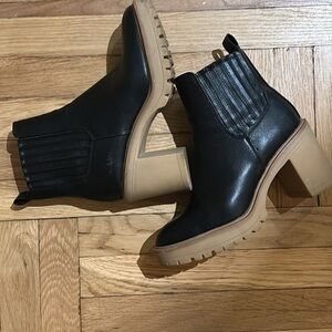 Dolce Vita Black Heeled Boots with Tan Sole